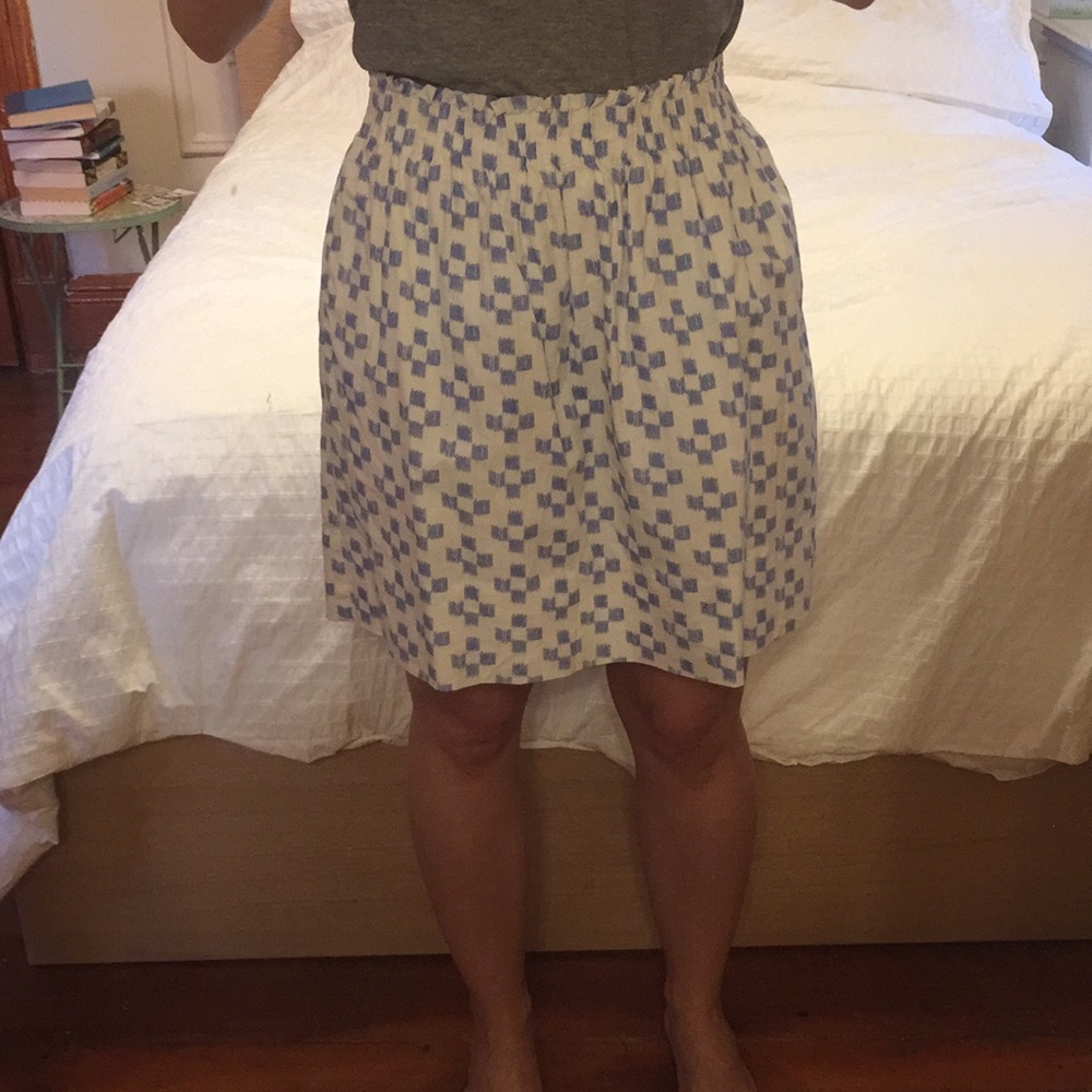 Madewell White and Blue Ikat Print Skirt